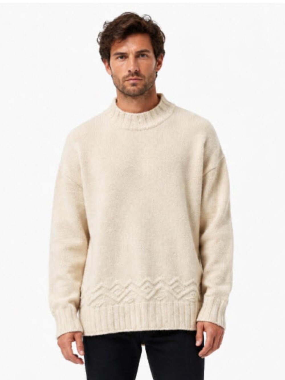 Etro Cream Wool Alpaca Fisherman Knit Crewneck Sweater Men's XXL